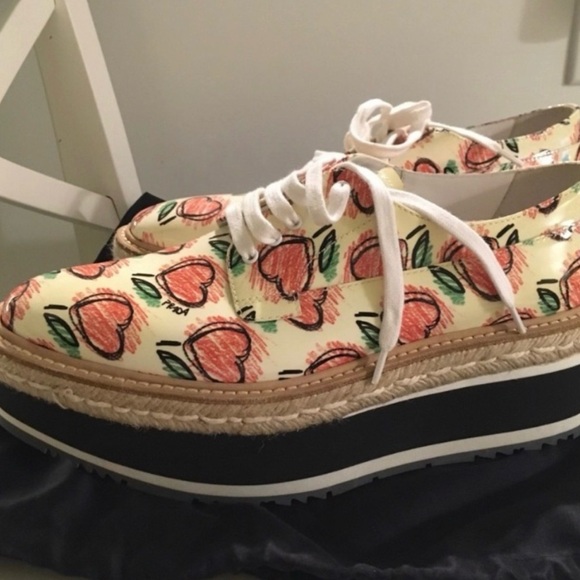 Prada Shoes - Prada- Heart Print Platform Sneakers / Oxford - PATENT LEATHER - NWT